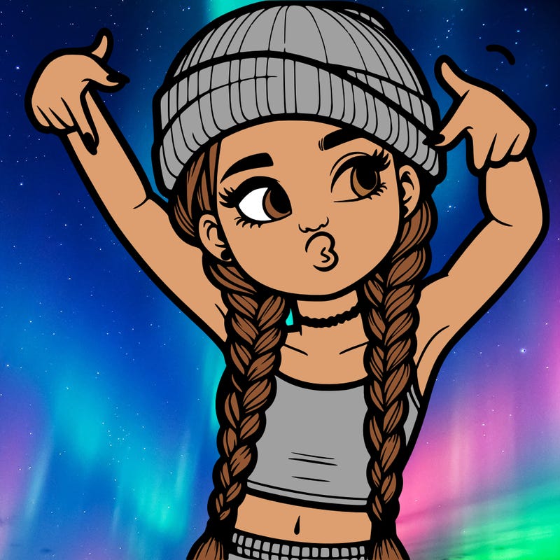 realistic teenage girl with braids and a beanie and crop top doing 🫶🏼