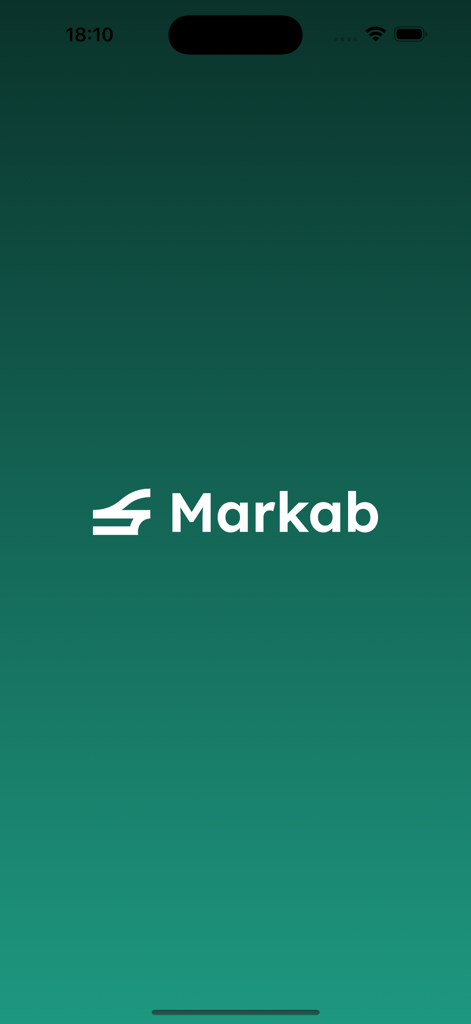 Markab - Markab app splash screen with white logo and text on a green background