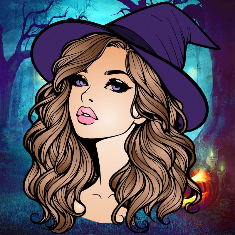 realistic witch girl with wavy hair and lips