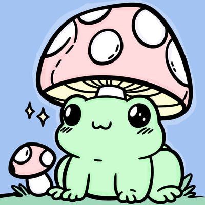 a cute frog with a mushroom hat