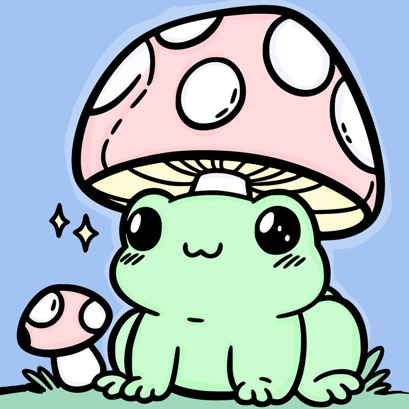 a cute frog with a mushroom hat