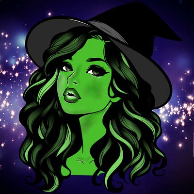 realistic witch girl with wavy hair and lips