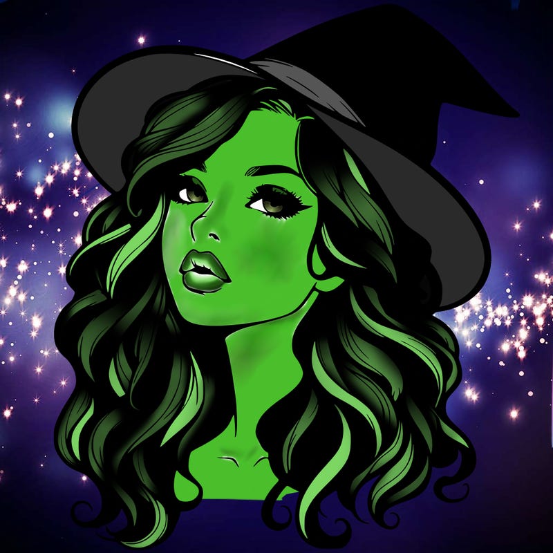 realistic witch girl with wavy hair and lips