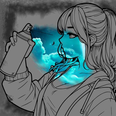 a realistic girl spray, painting