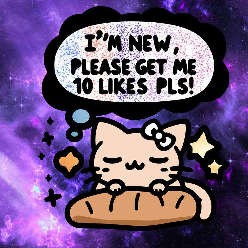 kitty taking a nap dream talking and saying "i'm new, please get me at least 10 likes pls!!"