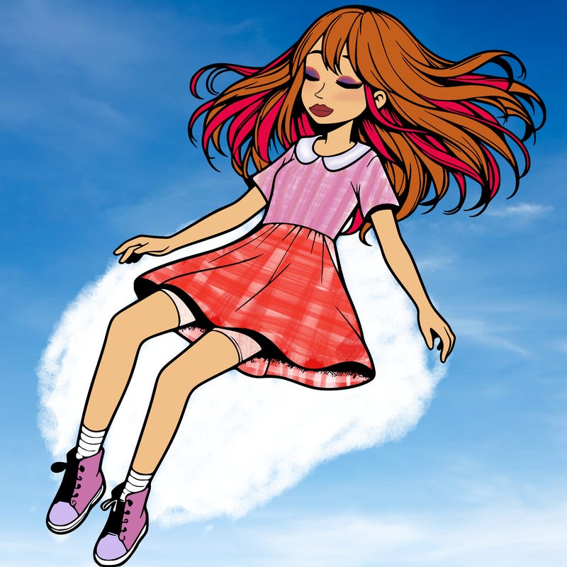 realistic girl floating