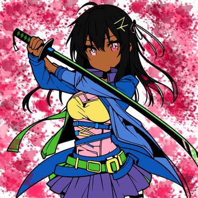 anime girl with sword in cool pose