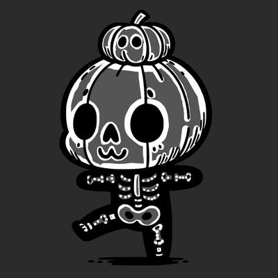cute skeleton with a pumpkin on its head while dancing