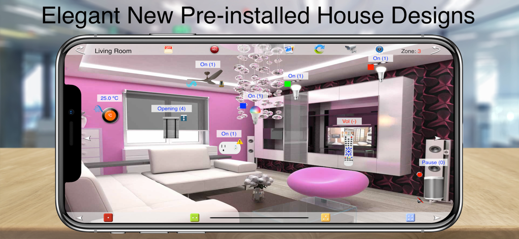 HOS Smart Home BACnet BMS - HOS Smart Home BACnet BMS app mostrando una interfaz de control de sala de estar elegante preinstalada.