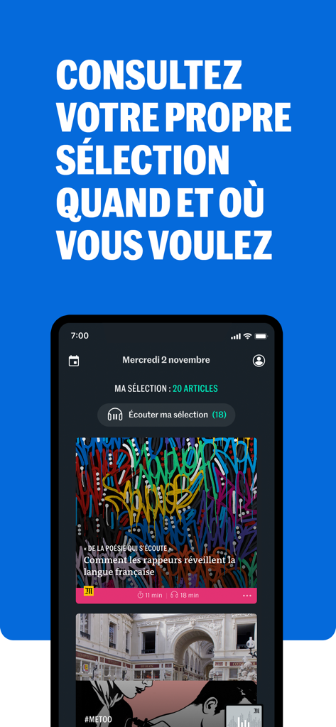 La Matinale du Monde app daily news selection interface