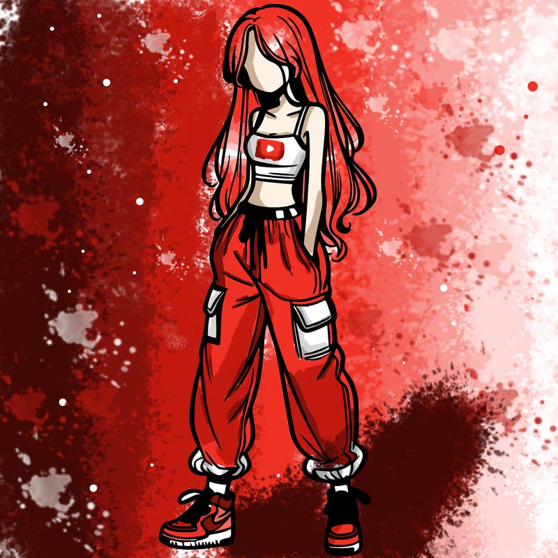 girl in baggy pants crop top and long hair