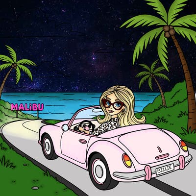barbie or bratz in a car in malibu