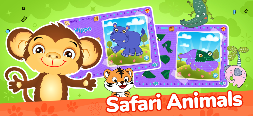 123 Kids Fun Magic Puzzles - Educational safari animal puzzles for toddlers featuring a hippo and a frog
