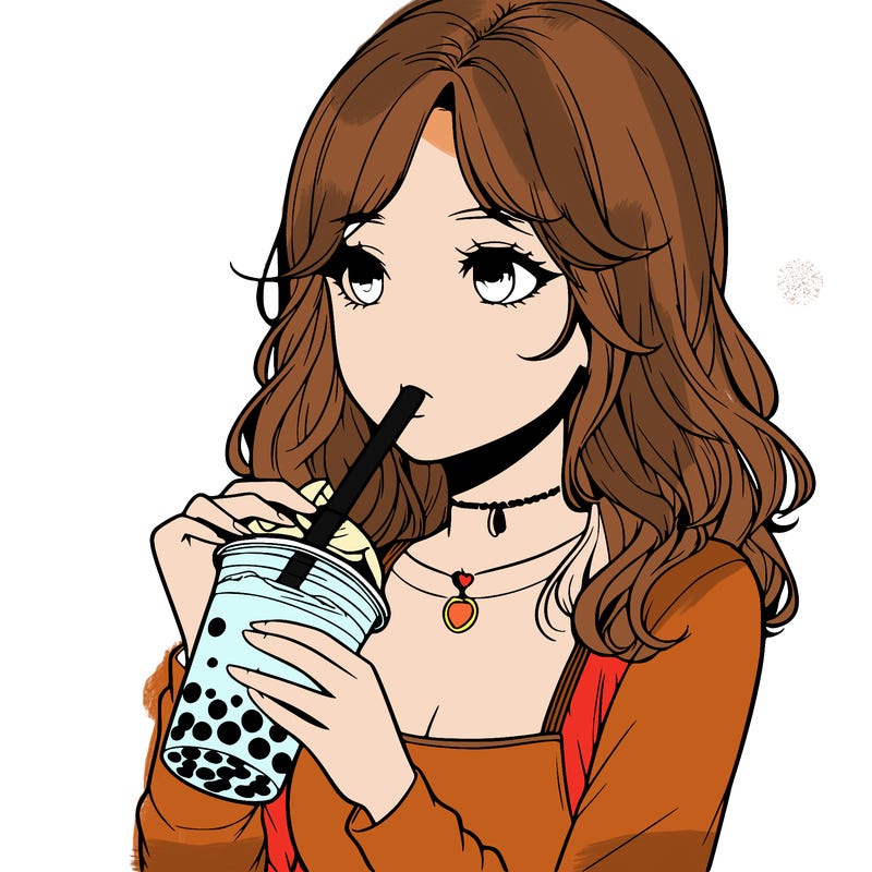 realistic girl drinking boba tea