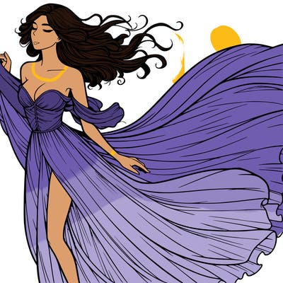 realistic woman in dress flowing the the wind