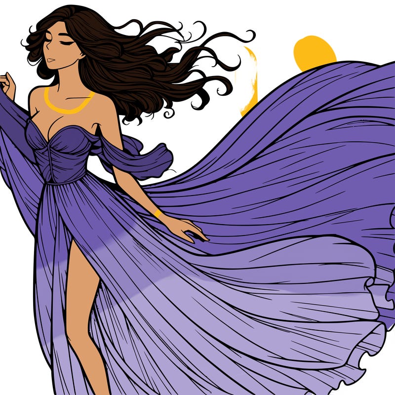 realistic woman in dress flowing the the wind