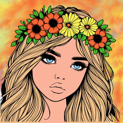 realistic girl with flowers crown