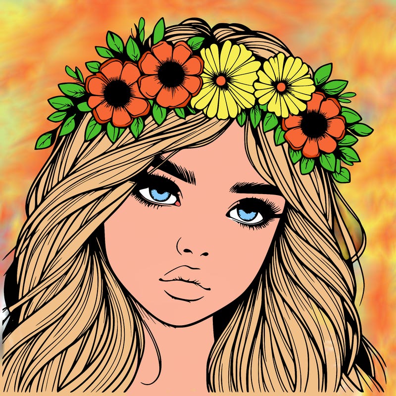 realistic girl with flowers crown