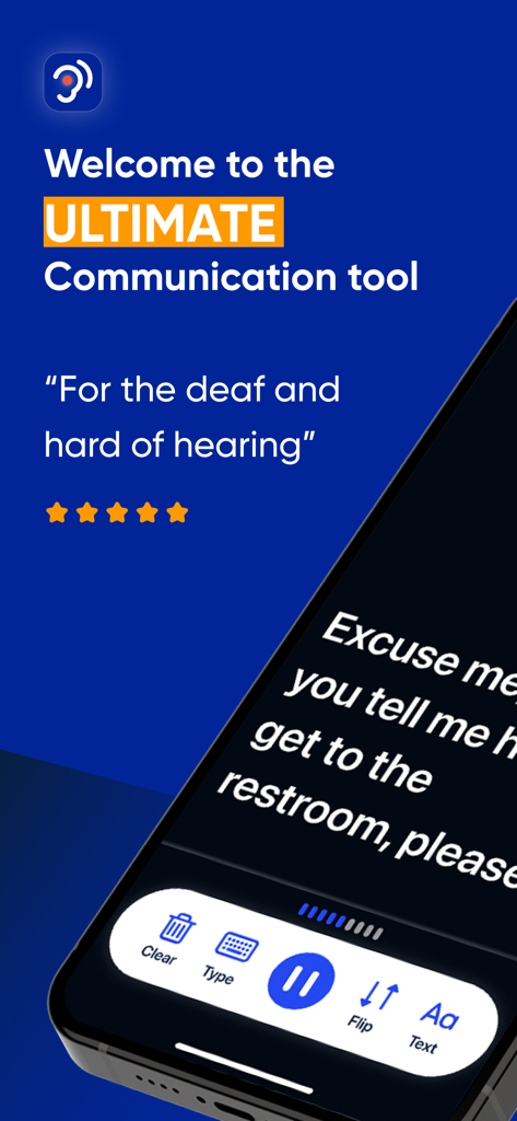 Deaf Transcribe:Speech to Text - The welcome screen of the Deaf Transcribe app showing real-time transcription for the hearing impaired.