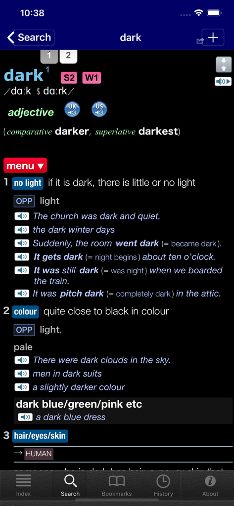 LDOCE - LDOCE dictionary app showing the word definition and examples in dark mode