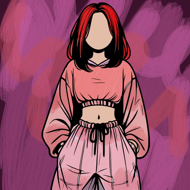 realistic girl faceless with baggy pants and a crop top
