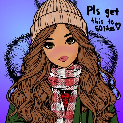 realistic girl with winterhat jacket longhair scarf and boots