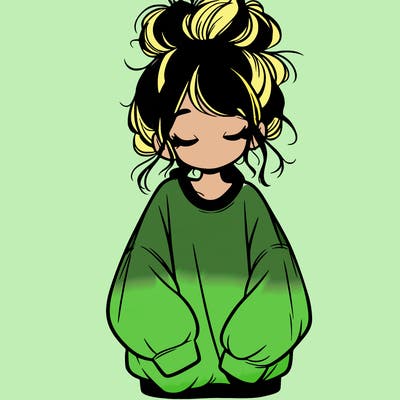 girl with baggy sweatshirt and messy bun