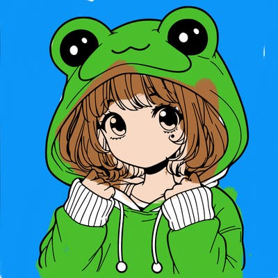a cute teenage girl wearing a frog hoodie