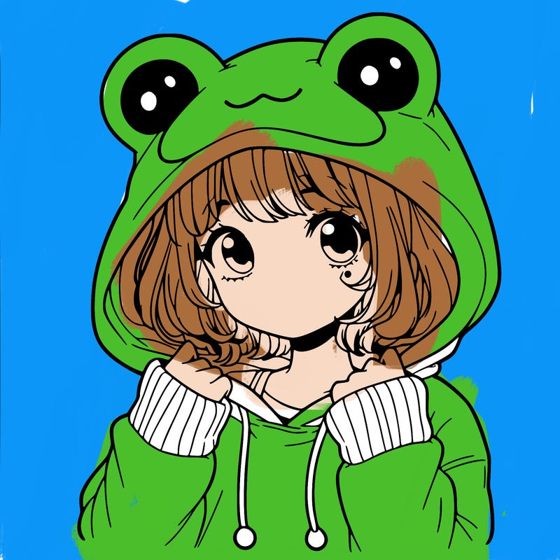 a cute teenage girl wearing a frog hoodie