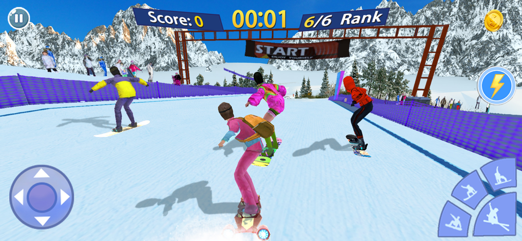 Snowboard Master 3D - Several snowboarders competing in a race down a snowy mountain slope