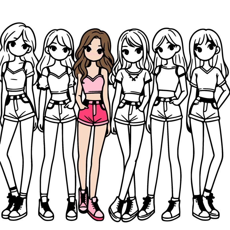 a group of girls wearing crop tops and shorts