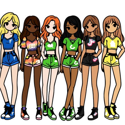 a group of girls wearing crop tops and shorts