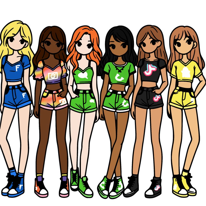 a group of girls wearing crop tops and shorts