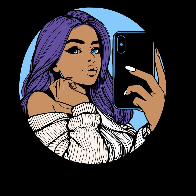 realistic girl taking mirror selfie beautiful