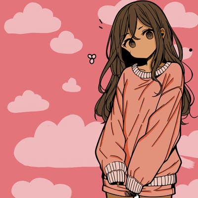 manga teen girl  in a sweater and baggy pants