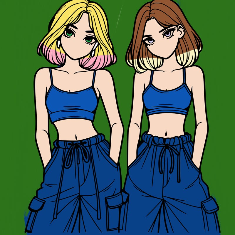 two girls with crop top with baggy pants