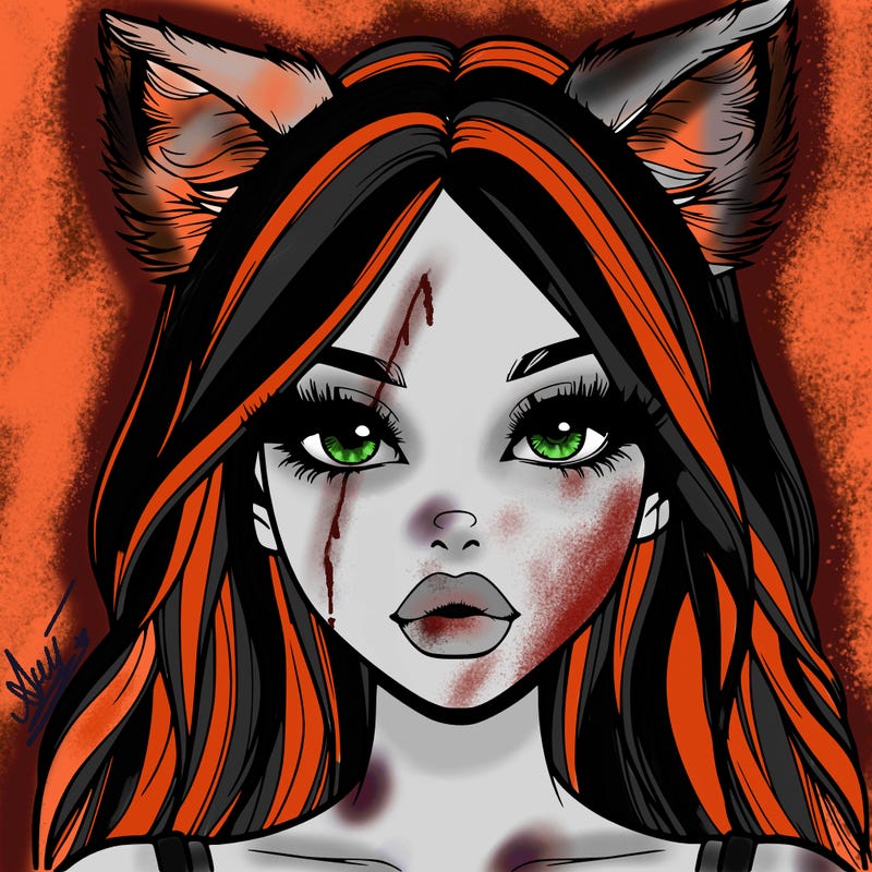 realistic girl with fox ears and realistic lips