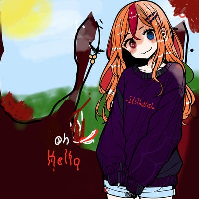 manga teen girl  in a sweater and baggy pants