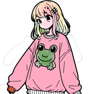 girl wearing frogging sweatshirt