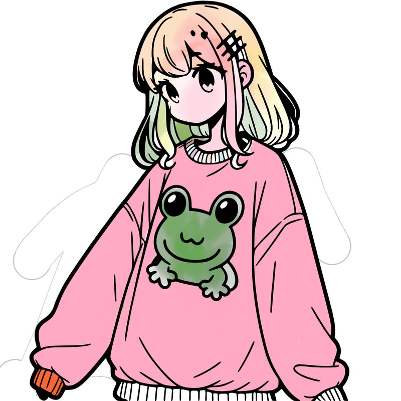 girl wearing frogging sweatshirt