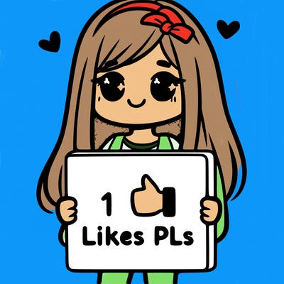 girl holding a sign saying 10 likes pls