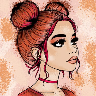 realistic girl with buns on the top of her head