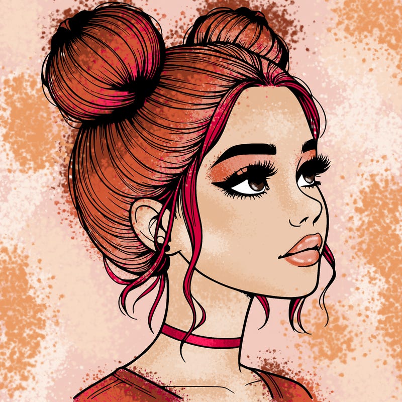 realistic girl with buns on the top of her head