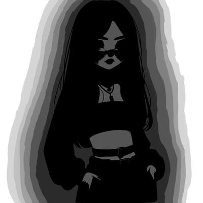 a girl with long black hair wearing a crop top and baggy pants. realistic girl.