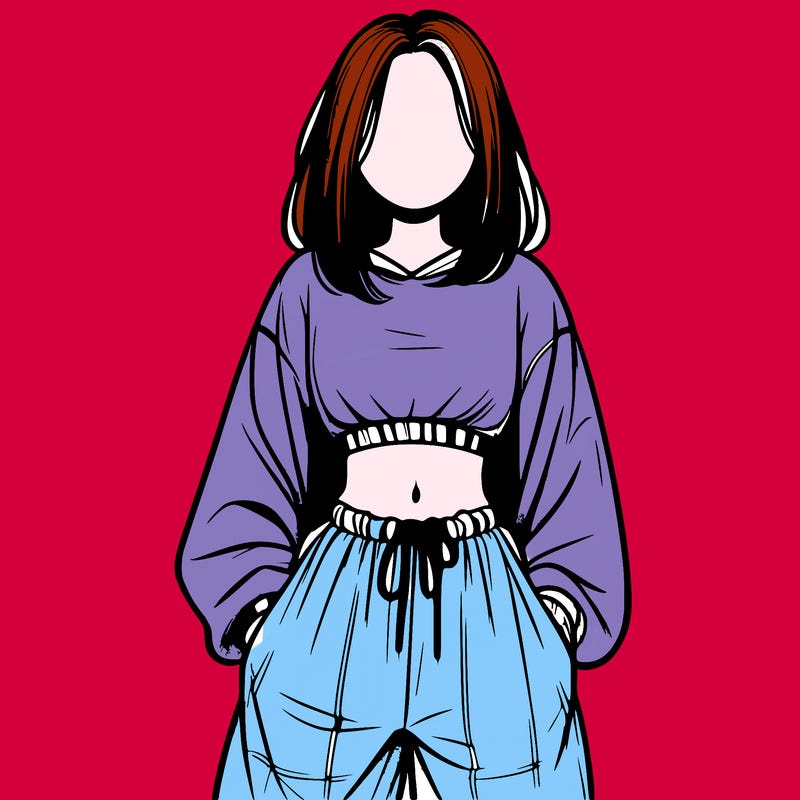 realistic girl faceless with baggy pants and a crop top