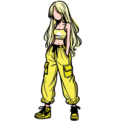 girl in baggy pants crop top and long hair