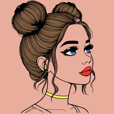 realistic girl with buns on the top of her head