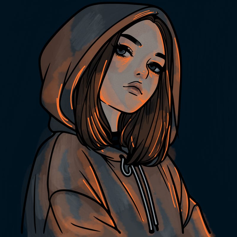 a realistic girl in a hoodie