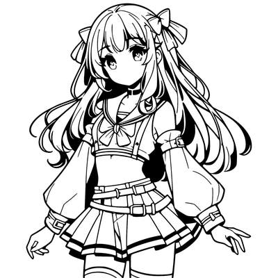 anime girl in crop top mini skirt