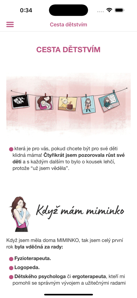 Supermáma - Screen of Supermama app showing a guided childhood journey for mothers with expert advice